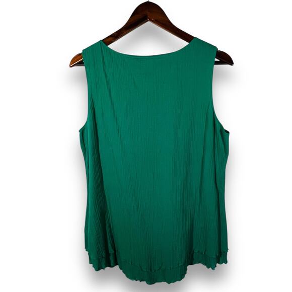 Soft Surroundings Kelly Green Crinkle Cotton Tank Top Lettuce Hem Medium - Picture 4 of 8